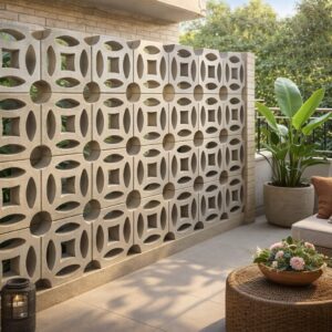 Octagon 300mm x 300mm x 70mm vent block installed on a modern balcony wall in Kenya