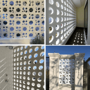 Round breeze blocks wall allowing natural light and ventilation in modern home design Kenya