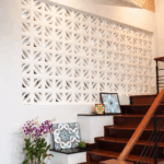 Petal vent block 200mm x 200mm x 60mm installed on a modern staircase wall in Kenya