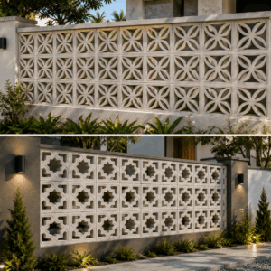 Decorative flower and star vent blocks installed on a modern facade wall in Kenya