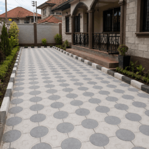 Cross Plus Round 60mm coloured cabro blocks for driveways and parking areas in Kenya.