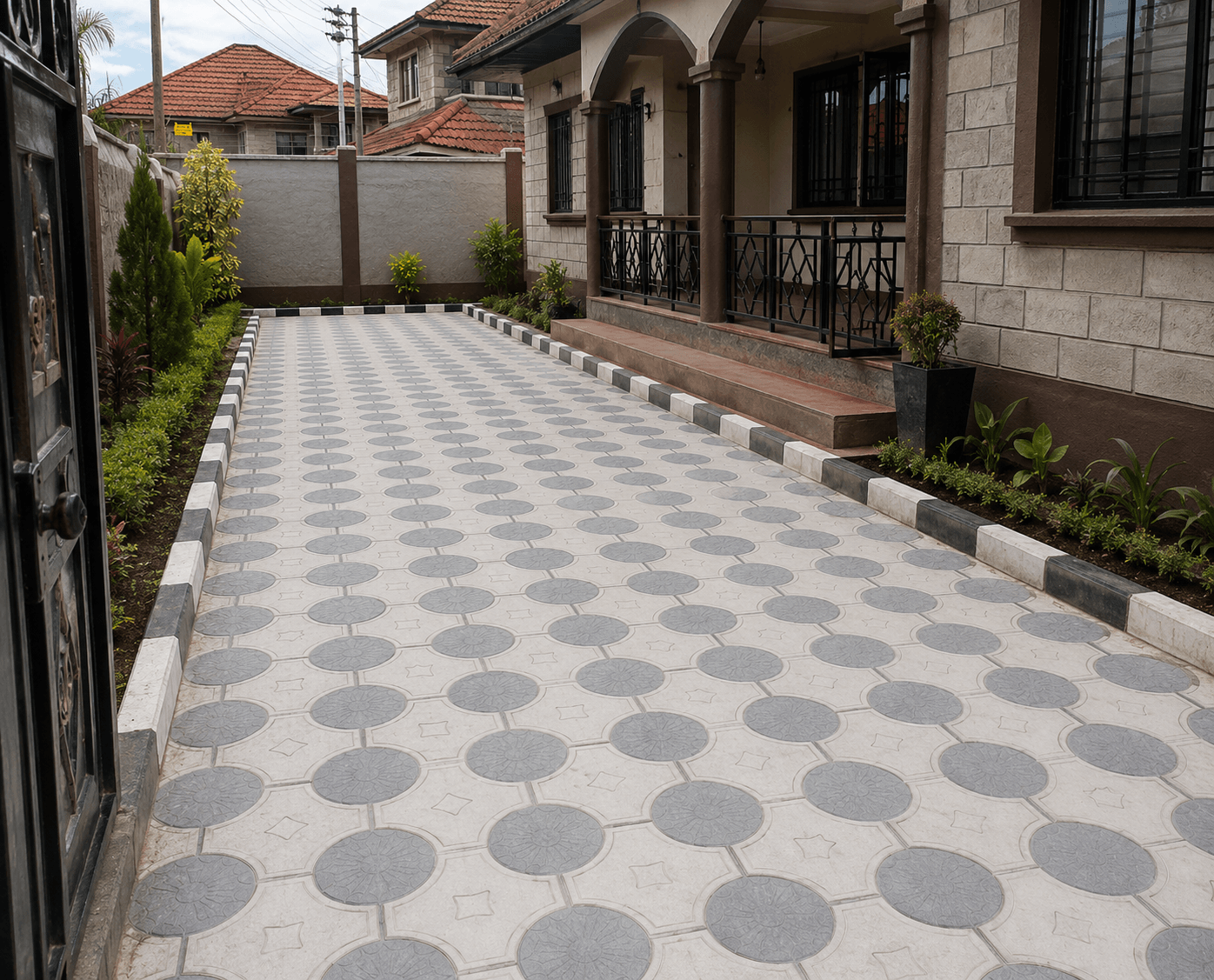 Cross Plus Round 60mm Cabro Blocks Cross Plus Round 60mm coloured cabro blocks for driveways and parking areas in Kenya.