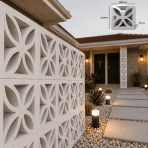 300×300×70 Flower Breeze Blocks installed on a modern Kenyan home facade