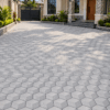 Grey textured 3D hexagon cabro paving illustrated in a Kenyan home compound